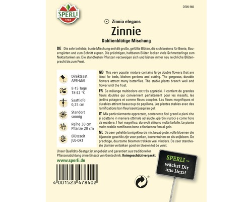Zinnie Dahlienblütige Mischung Saatgutpackung