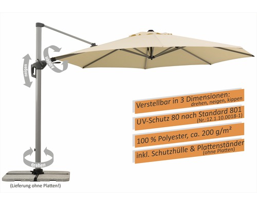 Freiarm-Sonnenschirm mit Verstellbarkeit, UV-Schutz 80, Polyester und Schutzhülle