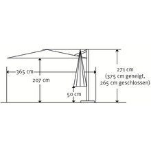 Technische Zeichnung eines Sonnenschirms mit Maßangaben
