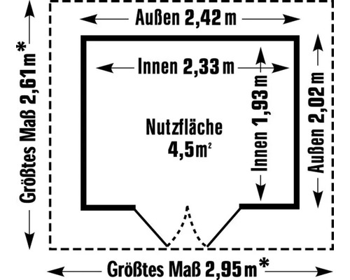 Grundriss mit Aussenmassen, Innenmassen und Nutzfläche