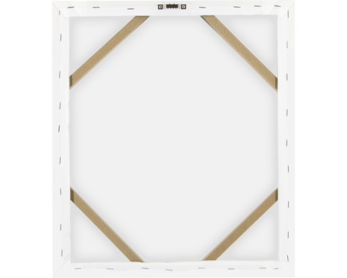 Rückseite einer Leinwand mit Holzrahmen und Aufhängevorrichtung