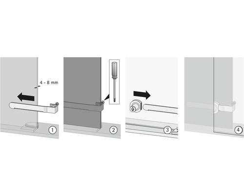 Montageanleitung für eine Glasschiebetür mit den Schritten zum Anbringen der Halterung