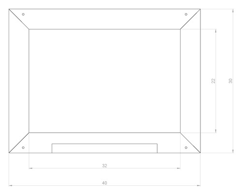 Technische Zeichnung einer rechteckigen Platte mit Maßangaben.