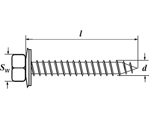 Illustration einer Schraube mit Kopf und Gewinde, inklusive Größenangaben
