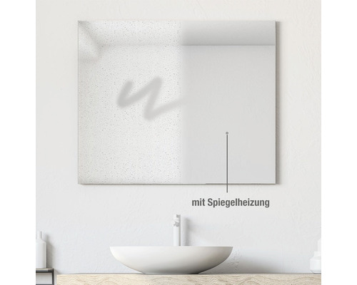 Rechteckiger Spiegel mit Spiegelheizung über einem Waschbecken.