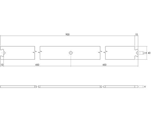 Technische Zeichnung eines Holzverbinders mit Maßen.