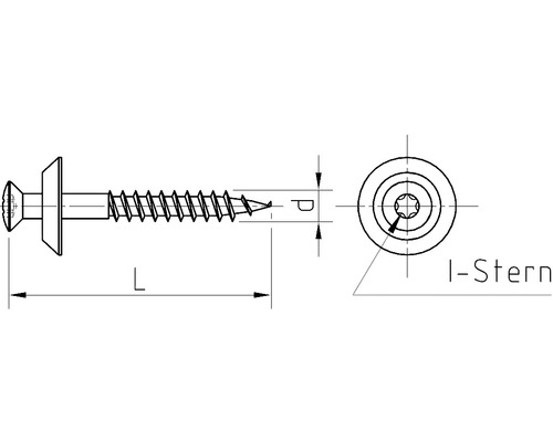 Technische Zeichnung einer Schraube mit I-Stern