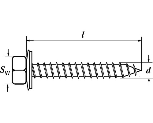 Illustration einer Schraube mit Maßangaben für Länge und Durchmesser