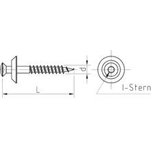 Zeichnung einer Schraube mit I-Stern Antrieb und Maßangaben