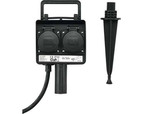 Gartensteckdose mit Erdspieß und zwei Steckdosen