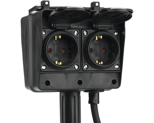 Schuko-Steckdosenleiste für den Außenbereich mit zwei Steckdosen und Klappdeckeln