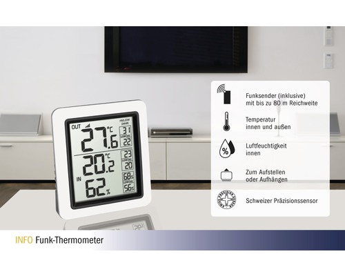 Funkthermometer zur Messung von Innen- und Außentemperatur sowie Luftfeuchtigkeit