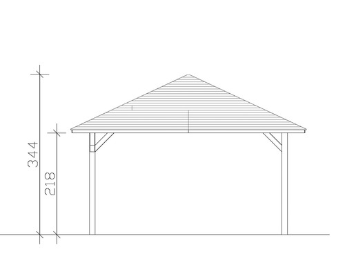 Technische Zeichnung eines Pavillons mit Höhenangaben