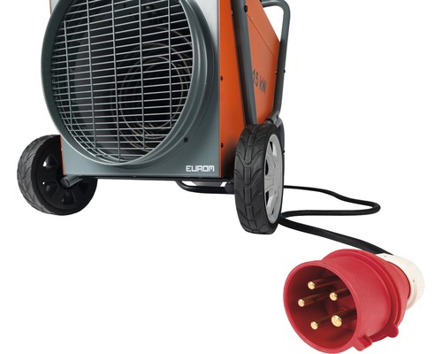 Elektrischer Heizlüfter mit Rädern und Stecker