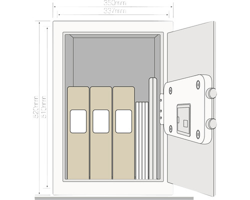 Geöffneter Tresor mit Ordnern und Dokumenten zur sicheren Aufbewahrung