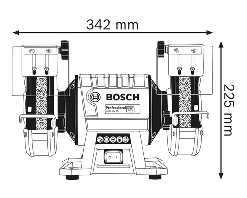 Bosch Logo Doppelschleifer Produktdimensionen 342 Millimeter Breite, 225 Millimeter Höhe