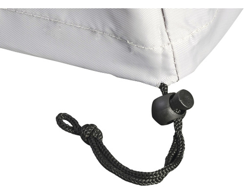 Detailaufnahme einer Schutzhülle mit Kordelzug und Stopper