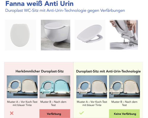 Fanna WC Sitz aus Duroplast mit Anti Urin Technologie gegen Verfärbungen
