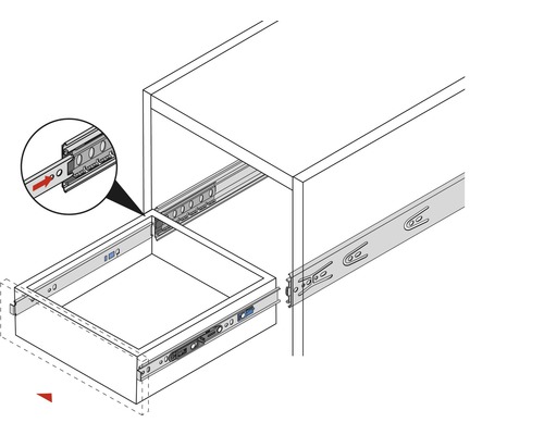 Illustration einer Schublade mit Teleskopschienen zur Montage