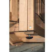Detailansicht einer Holzkonstruktion mit verstellbarem Fuß zur Nivellierung