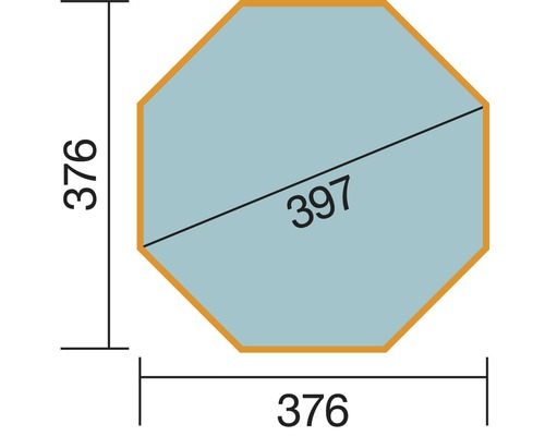 Grundriss eines Achtecks mit den Maßen 376 und 397