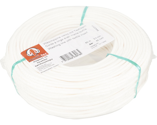 Weiße Wäscheleine mit Textilkern, 60 Meter lang