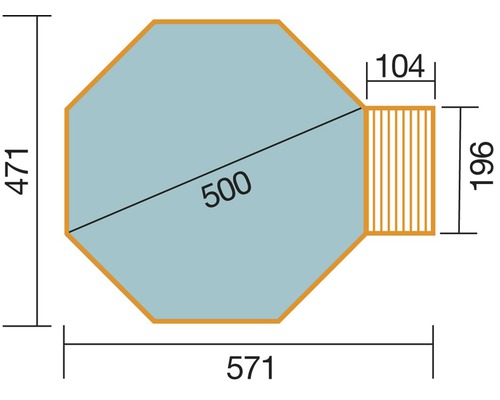 Grundrisszeichnung eines Gartenhauses mit Maßen
