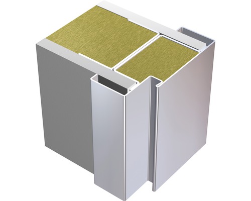 Querschnitt einer Dämmplatte mit Aluminiumrahmen