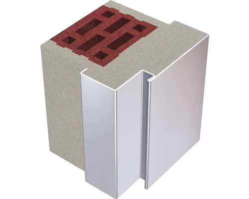 Detailansicht eines Mauerwerks mit Dünnbettmörtel und Türzarge