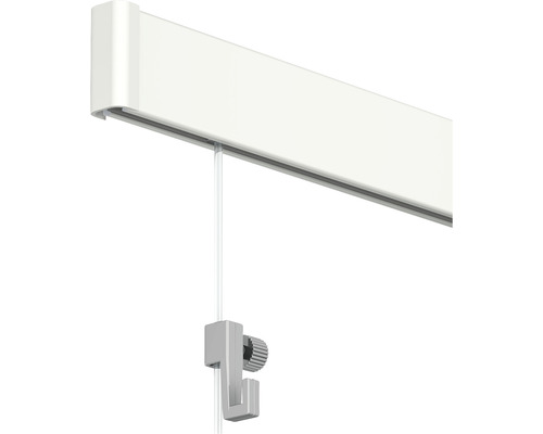 Aufhängesystem All-In-One Click Rail 4 m weiß Primer Aufhängesystem für Bilderleisten mit Seil und Haken