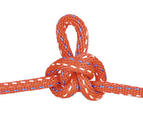 Orangefarbenes Seil mit Knoten und Schlaufe