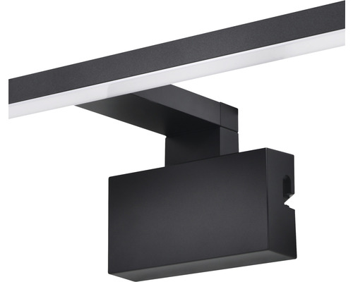 Schwarze LED-Schiene mit einem einzelnen Strahler für die Deckenbeleuchtung.