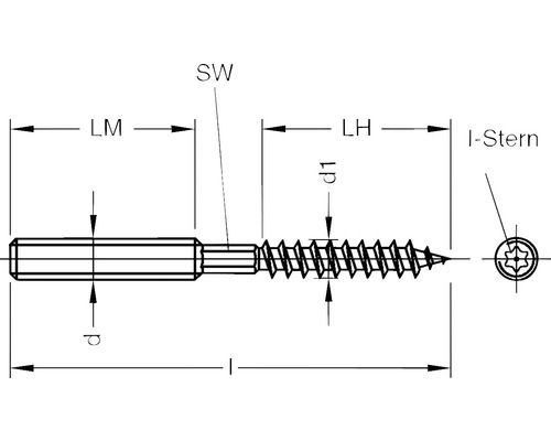 Technische Zeichnung einer Schraube mit I-Stern Antrieb