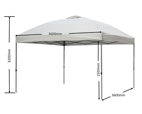 Festzelt mit Maßangaben zur Veranschaulichung der Größe