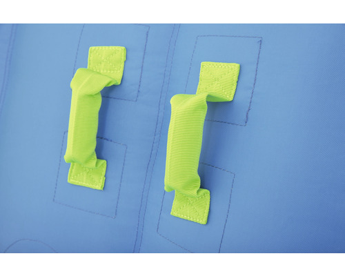 Detailansicht einer blauen Schutzhülle mit zwei Griffen