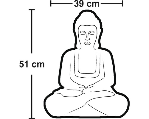 Illustration einer Buddha Statue mit den Maßen 39 mal 51 Zentimeter.