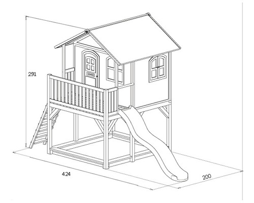 Illustration eines Spielhauses mit Rutsche und Leiter.