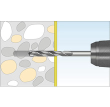 Illustration einer Bohrmaschine beim Bohren durch Steinmaterial