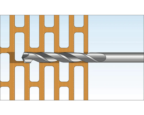 Illustration einer Bohrmaschine, die durch einen Ziegelstein bohrt