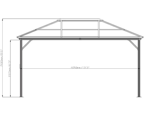Technische Zeichnung eines Pavillons mit Maßangaben.