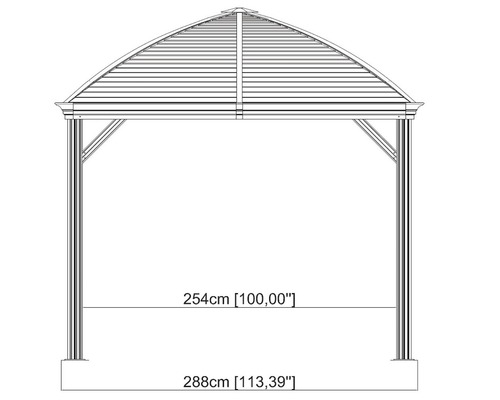 Technische Zeichnung eines Pavillons mit Größenangaben