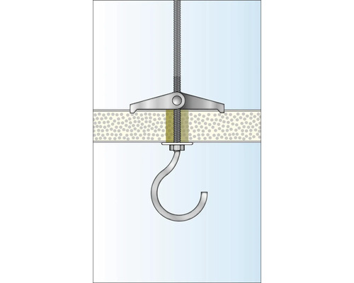 Kippdübel mit Haken zur Befestigung an einer Gipskartonwand
