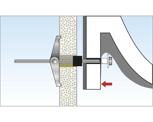 Funktionsweise eines Kippdübels zur Befestigung an einer Wand