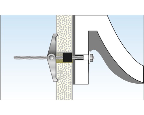 Illustration einer Kippdübelbefestigung an einer Wand