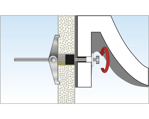 Illustration einer Kippdübel-Befestigung in einer Wand
