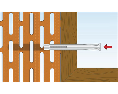 Illustration einer Hohlraumdübelmontage in einer Wand