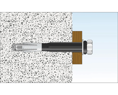 Illustration eines Bolzenankers in Beton mit Holzstück