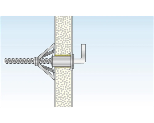 Illustration eines Spreizdübel mit Schraube in einer Wand.