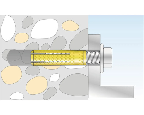 Illustration einer Spreizankerbefestigung in einer Steinwand