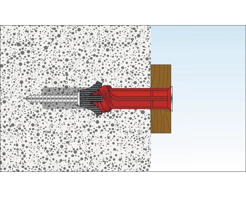 Illustration einer Schraube mit Dübel in einer Wand